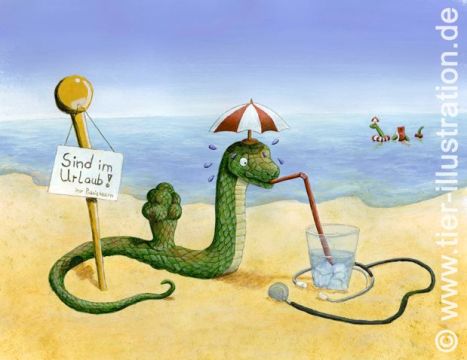 Schlange im Urlaub - Motivkarte für Tierarzt oder Tierklinik